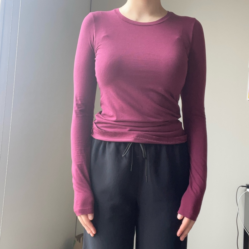 Theory Magenta Long Sleeve Crewneck Shirt